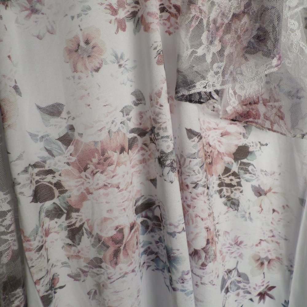 Brittany Black Floral Print Lace Top Blouse Medium W/Tank Top - Picture 4 of 12